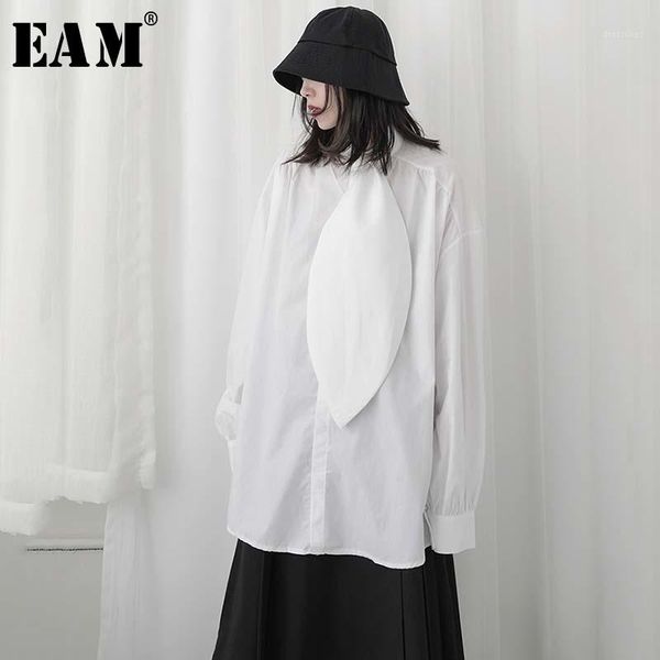 

women's blouses & shirts [eam] women white pleated split big size long blouse bow collar sleeve loose fit shirt fashion spring summer 2