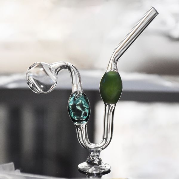 Serpentina Tubos de agua de vidrio portátiles Colorido Quemador de aceite Tubo Grueso Pyrex Downstem Rig Ronda de vidrio pequeño Tazón de burbujeador de tabaco para fumar Accesorios al por mayor