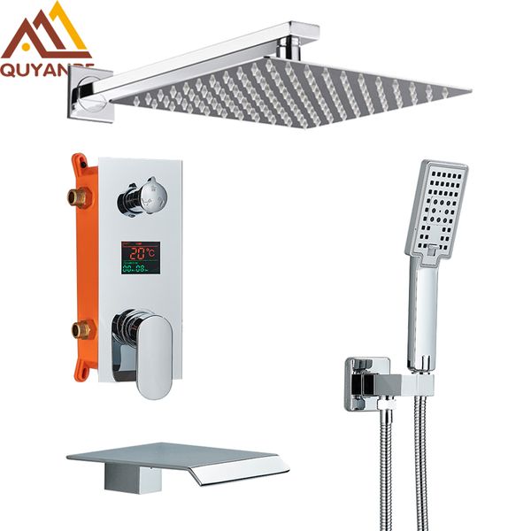 

chrome bathroom digital display shower faucet set rainfall shower lcd 2-way mixer tap bathtub shower system bath mixer