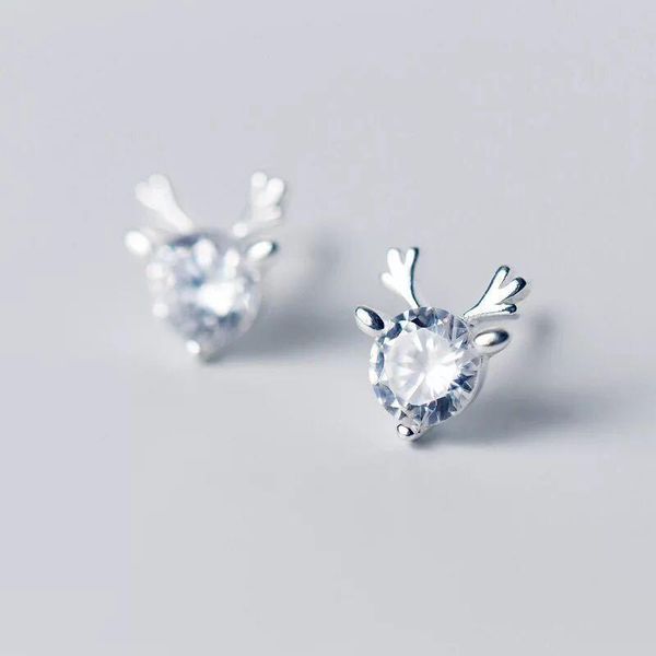 

stud rongxing cute deer white/pink/blue crystal zircon earrings for women silver color cz female christmas jewelry, Golden;silver
