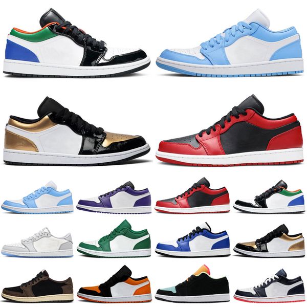 

jumpman 1 1s low men women basketball shoes court purple unc pine green game royal mens womens trainers sports sneakers, White;red