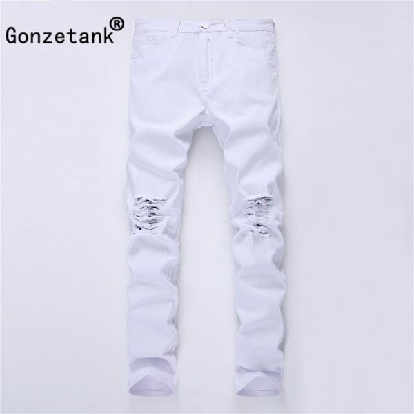 

gonzetank 2021 broken ripped jeans for men classical and straight boyfriend narrow pure black white middle waisted size 29~40, Blue