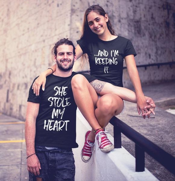 

omsj new she stole my heart ...and i' keeping it short sleeve t-shirt valentine funny couples t shirt matching couple clothing, White