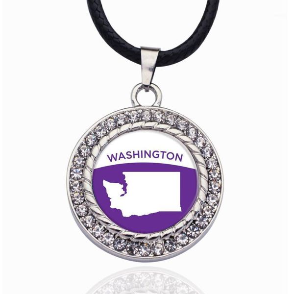 

washington outline circle charm crystal pendant necklace for women wedding party gift1, Silver