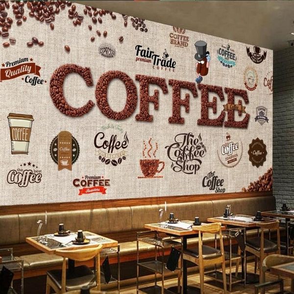 

wallpapers dropship wallpaper shading board retro coffee cafe label background wall murals coustom high quality