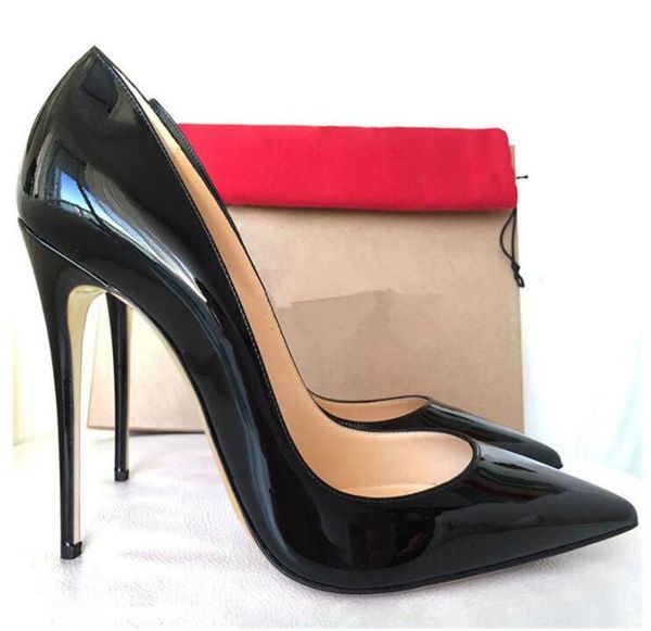 

so kate styles 8cm 10cm 12cm high heels shoes red bottom nude color genuine leather point toe pumps rubber wedding shoes, Black