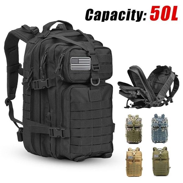 30L; / 50L grande capacidade homens exército militar mochila tática 3p softback ao ar livre saco à prova d'água caminhadas camping caça sacos 211224
