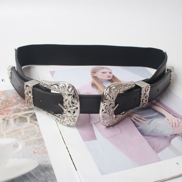 

8hwrx star fashion carved double button pu leather waist cover for versatile women star fashion carved double button belt pu leather belt wa, Black;brown