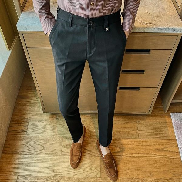 

2021 classic solid men's business dress pants casual slim fit formal pants for men wedding streetwear office social trousers, White;black