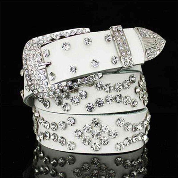 

western cowgirl cowboy style rhinestones belt bling studded crystal belts for women men fashion genuine leather belt street punk aa220312, Black;brown