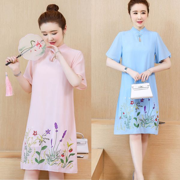 

female cheongsam women will see plus size thin embroidered party dress casual blouses 6r9e, Black;gray