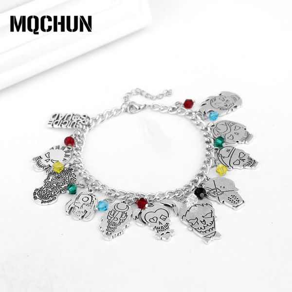 

mqchun fashion suiquide squad charm bractelet maxi череп клоун подвески изысканные ювелирные изделия женщины винтаж браслет панк браслет-25, Black