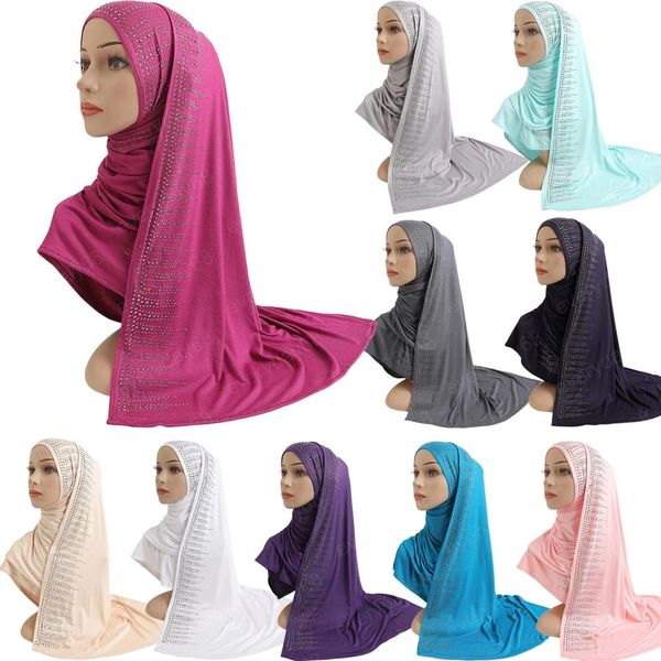 

beautiful muslim cotton long scarf hijab with shawl wrap scarves head wrap rhinestones headwrap bonnet, Blue;gray