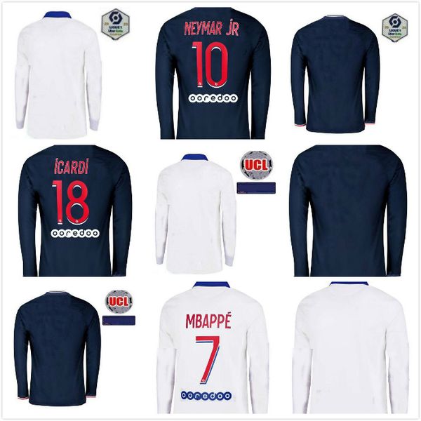 

2020 2021 long sleeve soccer jersey #7 mbappe20 21 sarabia paredes uniform mens #9 cavani choupo moting football shirt, Black
