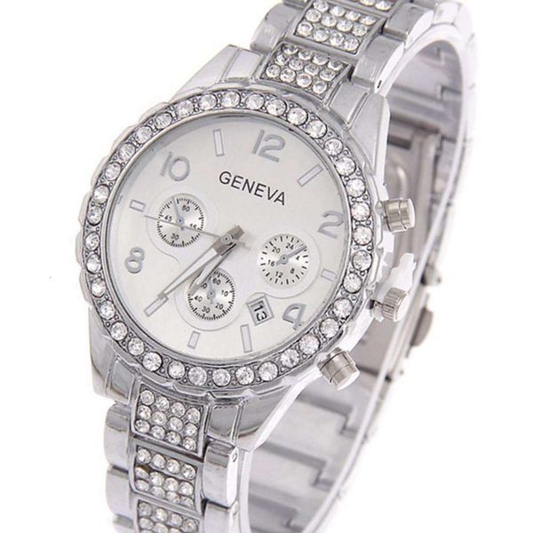 

eyes gold women's diamond fashion three with geneva calendar alloy steel band quartz watch 2021wzgg, Slivery;brown