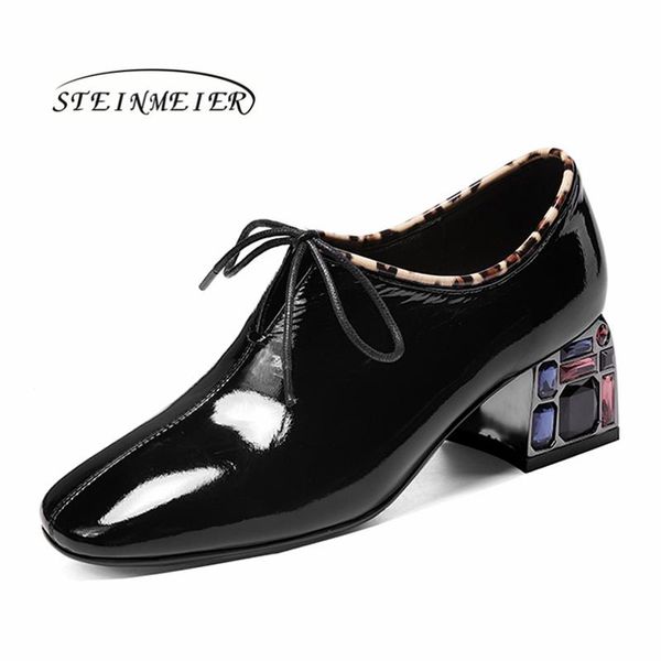 

dress shoes women summer high heels round toe genuine leather spring pumps black thick heel woman 2021