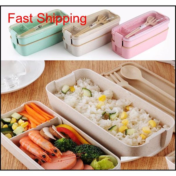 

750ml healthy material wheat straw bento boxes 2 layer lunch box microwave dinnerware food storage container qylyxc bde_luck