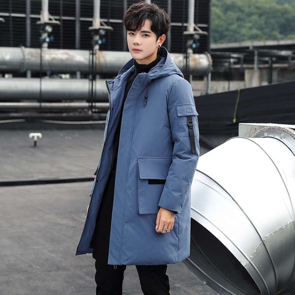 

off season down men's medium length thickened winter fashion brand loose jacket youth leisure large size tooling men short coat, Black