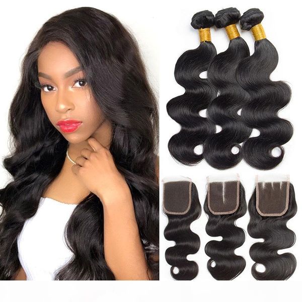 

body wave brazilian virgin human hair bundles with closure natural black 7a grade unprocessed human hair extensions wholesale