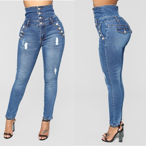 

women's high waist stretch jeans, Blue
