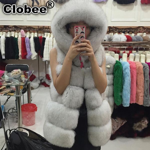 

plus size women fur vest hooded coat 2019 6xl winter thick warm faux fur vest 2019 imitation jacket v2251, Black