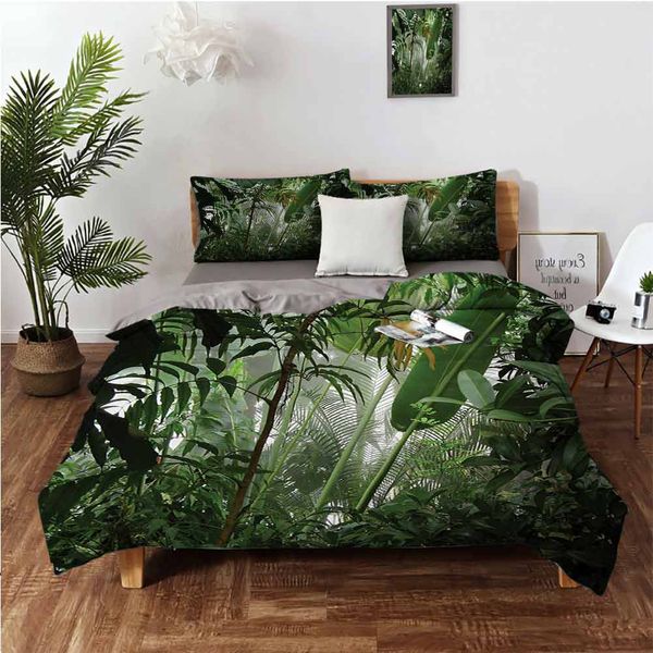 

tropical rainforest preservation humidity palm tree wild environment misty naturecartoon skin friendly three piece set