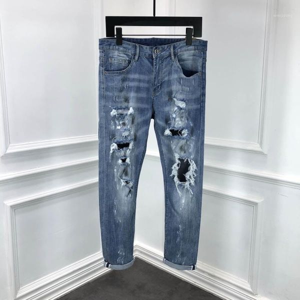 

a1011 fashion men's jeans 2020 runway luxury european design party style men's clothing1, Blue