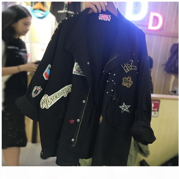 

long sleeve oversized jeans jacket women loose embroidery basic jacket coat female jeans coat casual girls outwear s18101203, Black;brown
