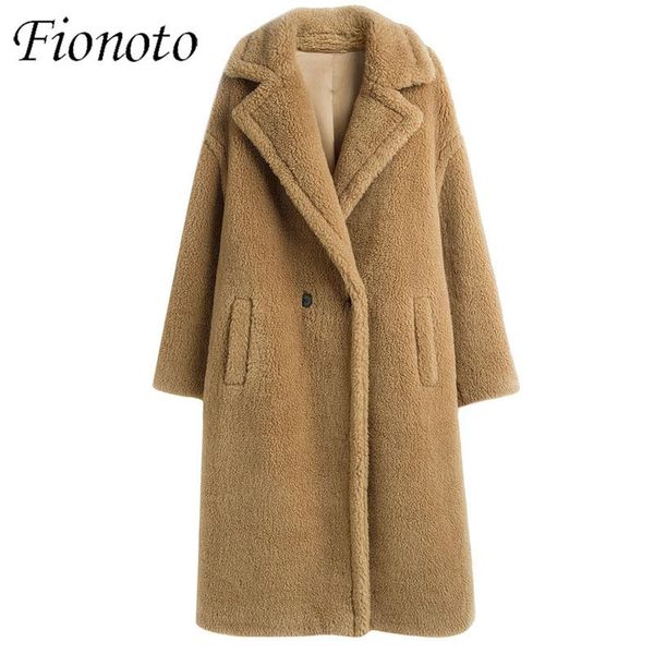 

women's wool & blends fionoto womens coat ladies faux outwear fashion long jacket loose street style warm overcoat 2021 autumn winter, Black