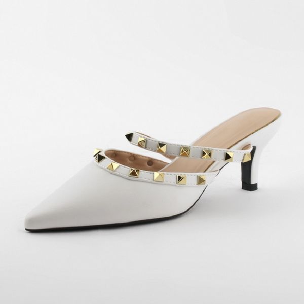

2021 new women's for outdoor use rivet heel pointed stiletto fashion summer slippers oxlx, Black