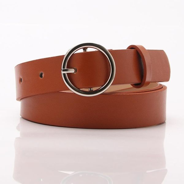 

2020 round metal buckle belt female luxury straps fashion designer waistband circle o ring belts for women jeans pants, Black;brown