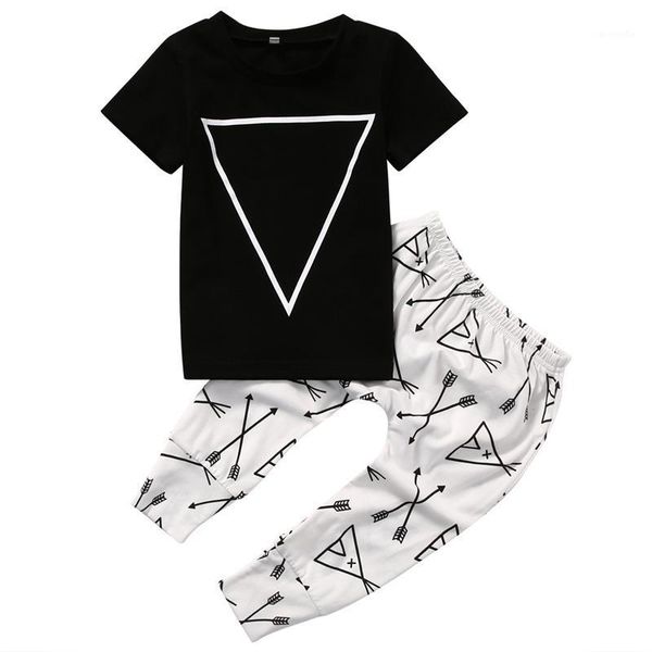 

emmababy baby boys clothing set black t shirt + printed pants 0-24m newborn infant toddler spring autumn casual outfit set1, White