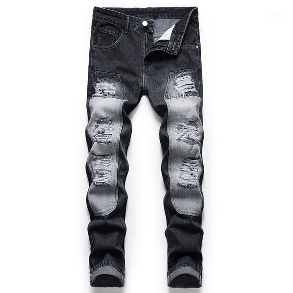 

men's jeans moruancle men's hi street ripped pants with holes fashion streetwear destroyed denim trousers for man straight fit1, Blue