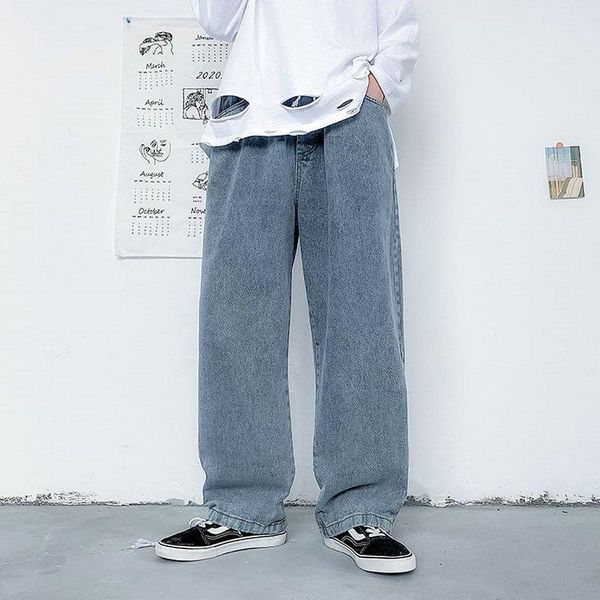 

men's jeans 2022 men denim loose males all-match trendy punk baggy retro leisure male trousers, Blue