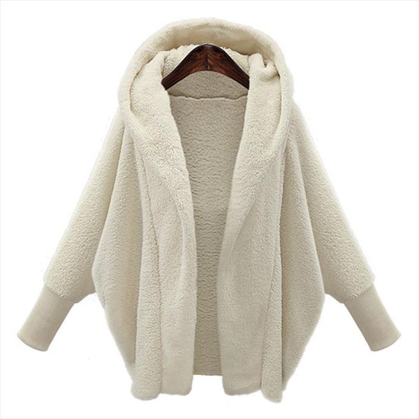 

women fluffy coats fashion long sleeve winter warm jackets casual faux fur hoodies sweatshirt loose outerwear plus size, Black;brown