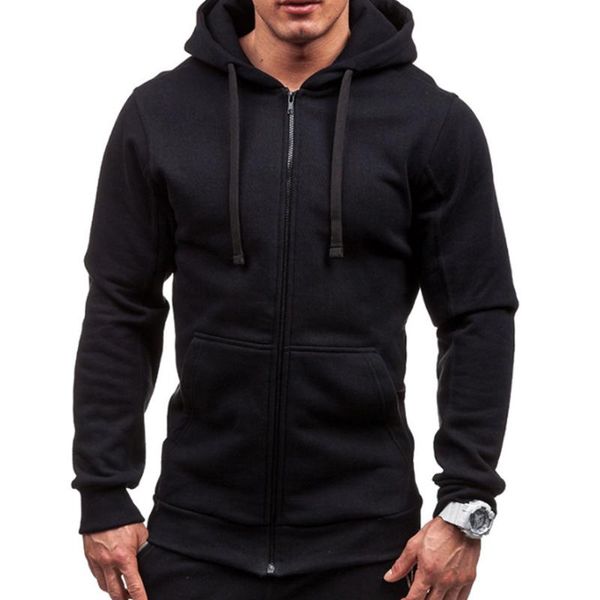 

men fabala long sleeve loose with pocket casual zipper closure autumn hoodie hooded, Black