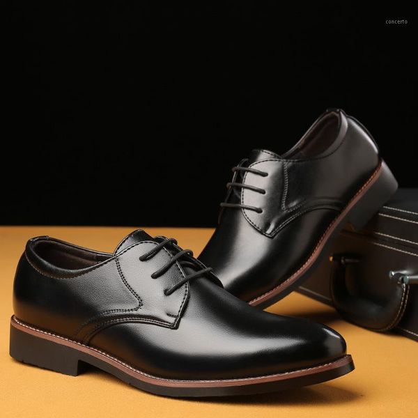 

new men's brand leather formal shoes lace up dress shoes oxfords fashion retro elegant work footwear drop shipping1, Black