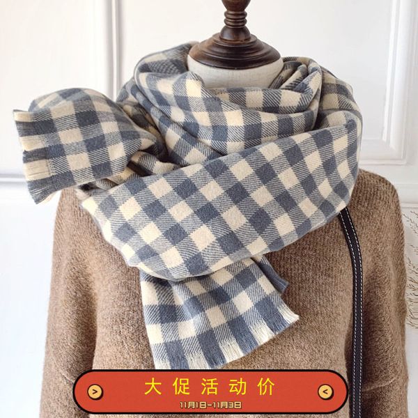 

new thickened plaid scarf for women autumn and winter korean version lovely student couple shawl, Blue;gray