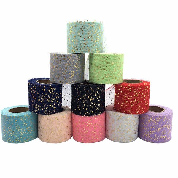 

new 6cm pentagram silver star ribbon 25 yards package tulle roll tutu wedding party holiday decoration bow headwear mesh 60mm wmtfub