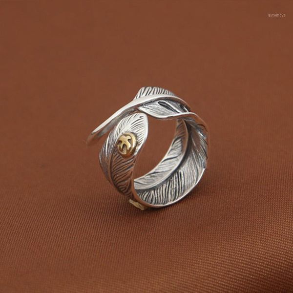 

100% pure 925 sterling silver jewelry takahashi goros ring feathers opening rings for men and women birthday gift1, Golden;silver