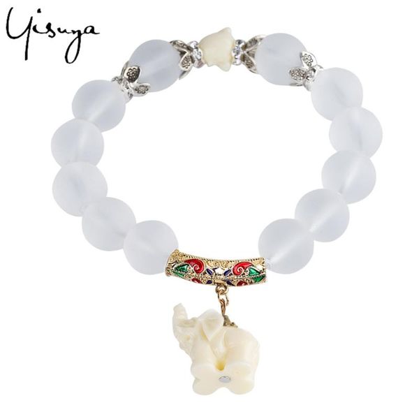 

Creative Stylish Matte Stone Beaded Womens Bracelet Elephant Pendant Chain Casual Fresh White Stones Charm Bracelets, Golden;silver
