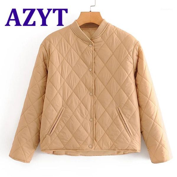 

azyt winter fashion thicken parka coat 2020 simple argyle warm winter jacket for women loose casual cotton down jacket female1, Black