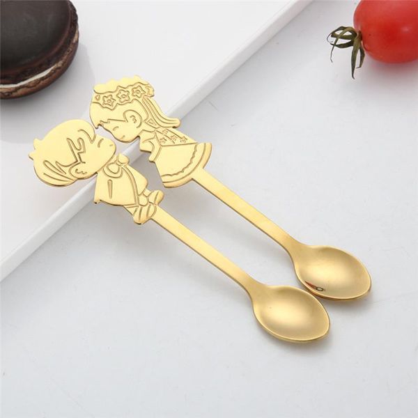 

2pcs set stainless steel couple coffee spoon dessert ice stirring spoon tea spoon kitchen tableware wedding supplies gift h jlltbd