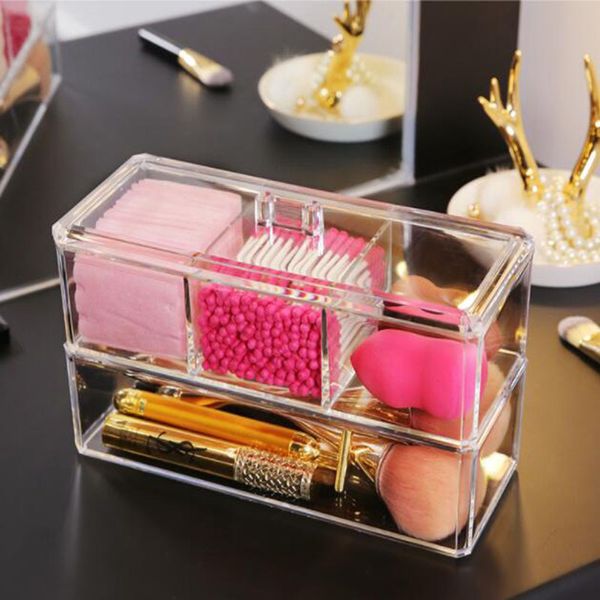 Doppelschichtige Make-up-Aufbewahrungsbox, Kosmetik-Organizer, transparente Kunststoffbox, Make-up-Pinsel-Schublade, Finishing mit Abdeckung, staubdicht, LJ200812