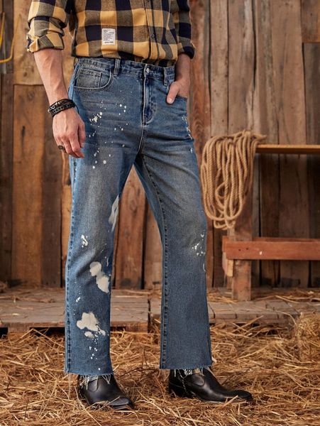 

men color block flare leg jeans i2wq#, Blue