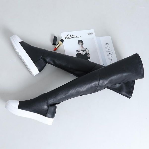 

women's over the knee boots 2020 new sweet girls shoes women boot leather elastic flat casual leisure student shoes1, Black