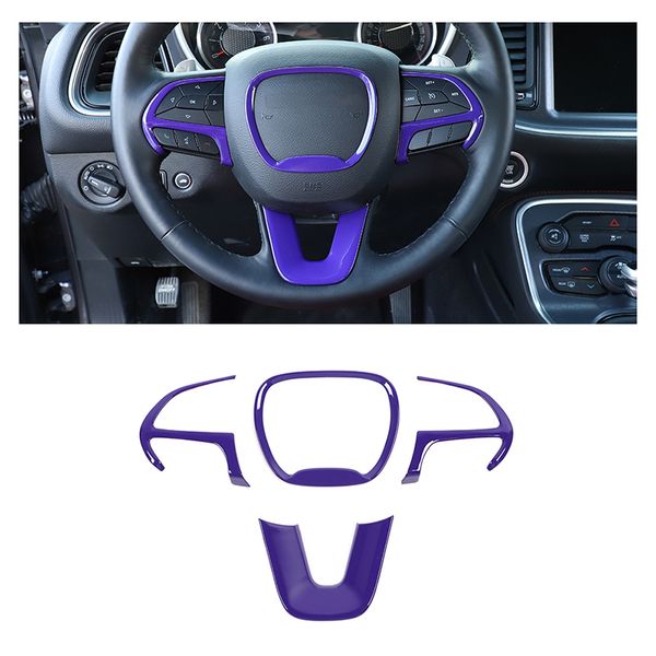 4 pcs ABS Direcionador de volante guarnição kit de emblema adesivo capa para dodge carregador / desafiante 2015+ acessórios interiores roxo