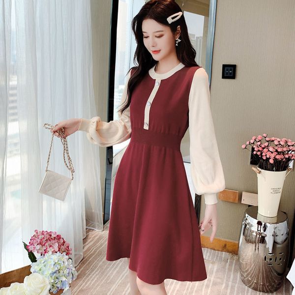 

new 2021 fall sleeves lady in red nightgown elegant fashion long style knitted mesh dress y253 r1b8 fn1c, Black;gray