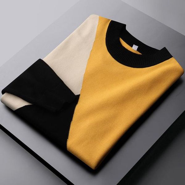 

classic autumn winter male sweaters round collar contrast color splicing mens sweaters fashion fit man, White;black