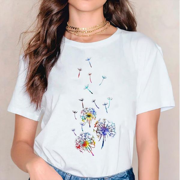 

women print lady t shirts dandelion plant fashion summer autumn 90s cute ladies womens graphic t shirt female tee shirt, White